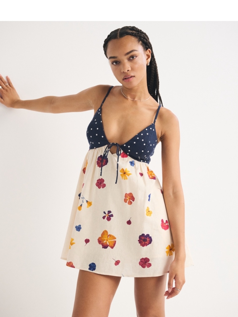 Abercrombie & Fitch Cream and Navy Polka Dot Dress